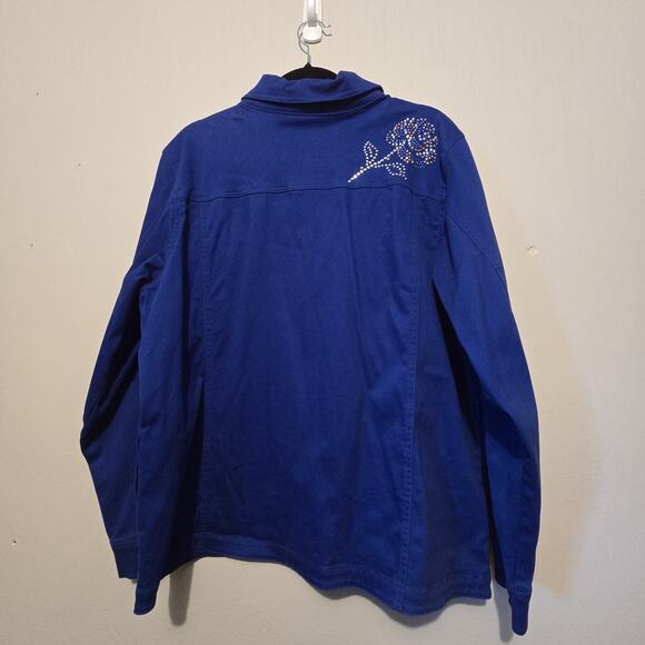 Vtg Quacker Factory Floral Embellished Denim Jacket Womens XL Blue Western Artsy - Picture 10 of 10